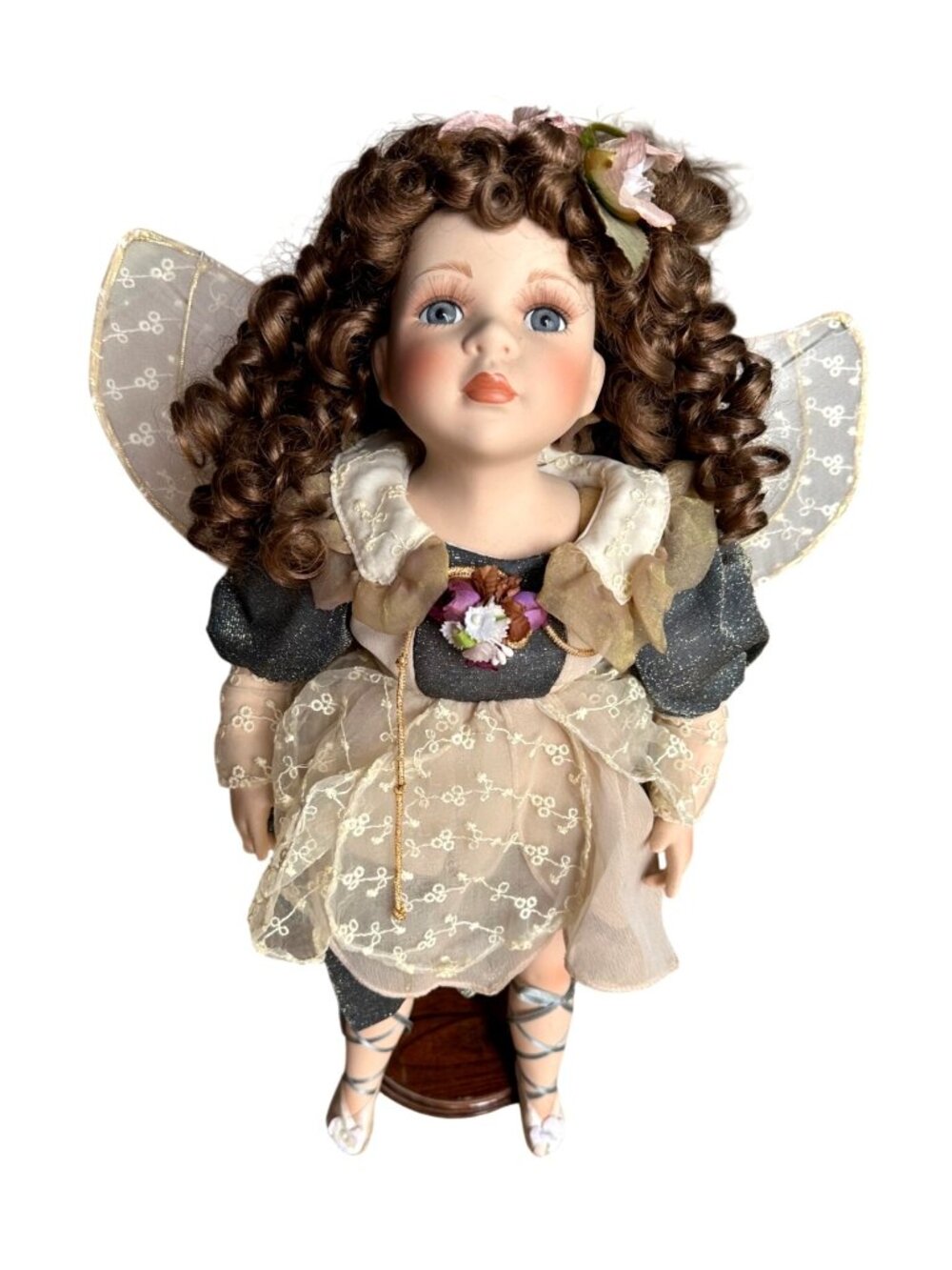 Geppeddo Collector Series Gabrielle Fairy Doll W/ Stand Porcelain 16" w Wings